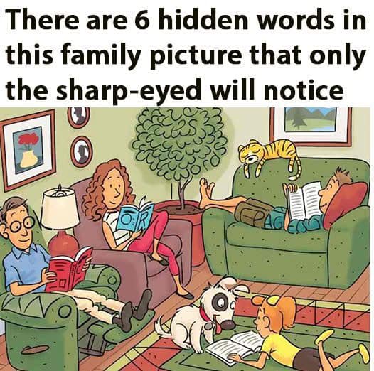 There are 6 hidden words in this family picture – can you find them?