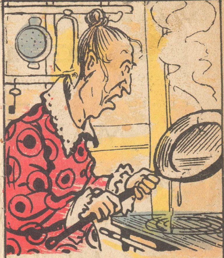 She can’t find the fish she wanted to fry. Do you see the fish?