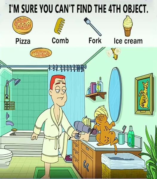 Find Pizza, Comb, Fork, Ice Cream.