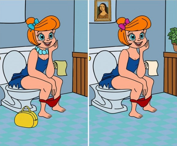 Bathroom Puzzles: Only Genius Can Find 6 Differences.