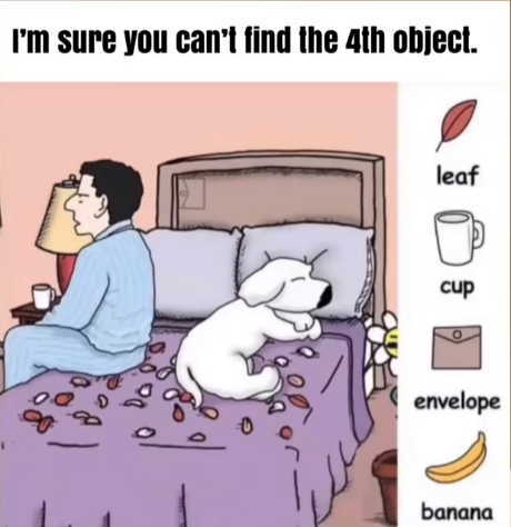 Find leaf, cup, envelope and banana.